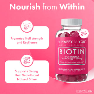 Biotin Gummies 10,000 mcg - Vegan Hair, Skin & Nails Support Vitamins