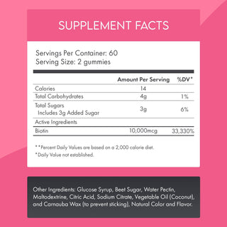 Biotin Gummies 10,000 mcg - Vegan Hair, Skin & Nails Support Vitamins