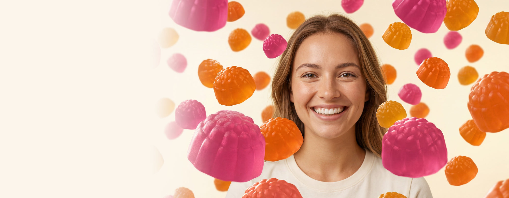 Smiling customer with Be Happy Be You gummies